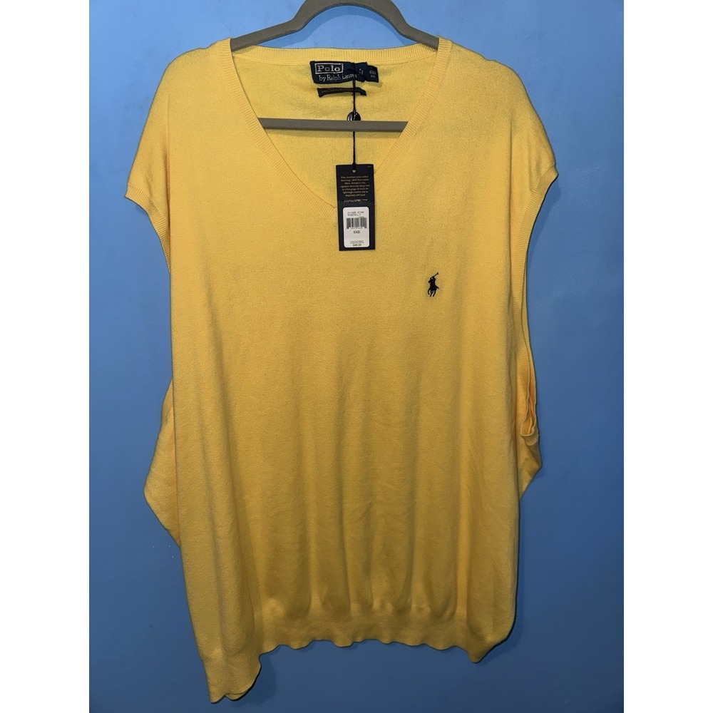 Polo Ralph Lauren Yellow V-Neck Cap Sleeve Pima Cotton Knit Sweater 6XB Plus